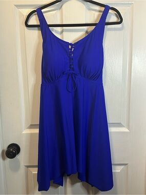 Royal Blue Tankini Swim Top with Lace-Up Front Women’s Plus Size 20W